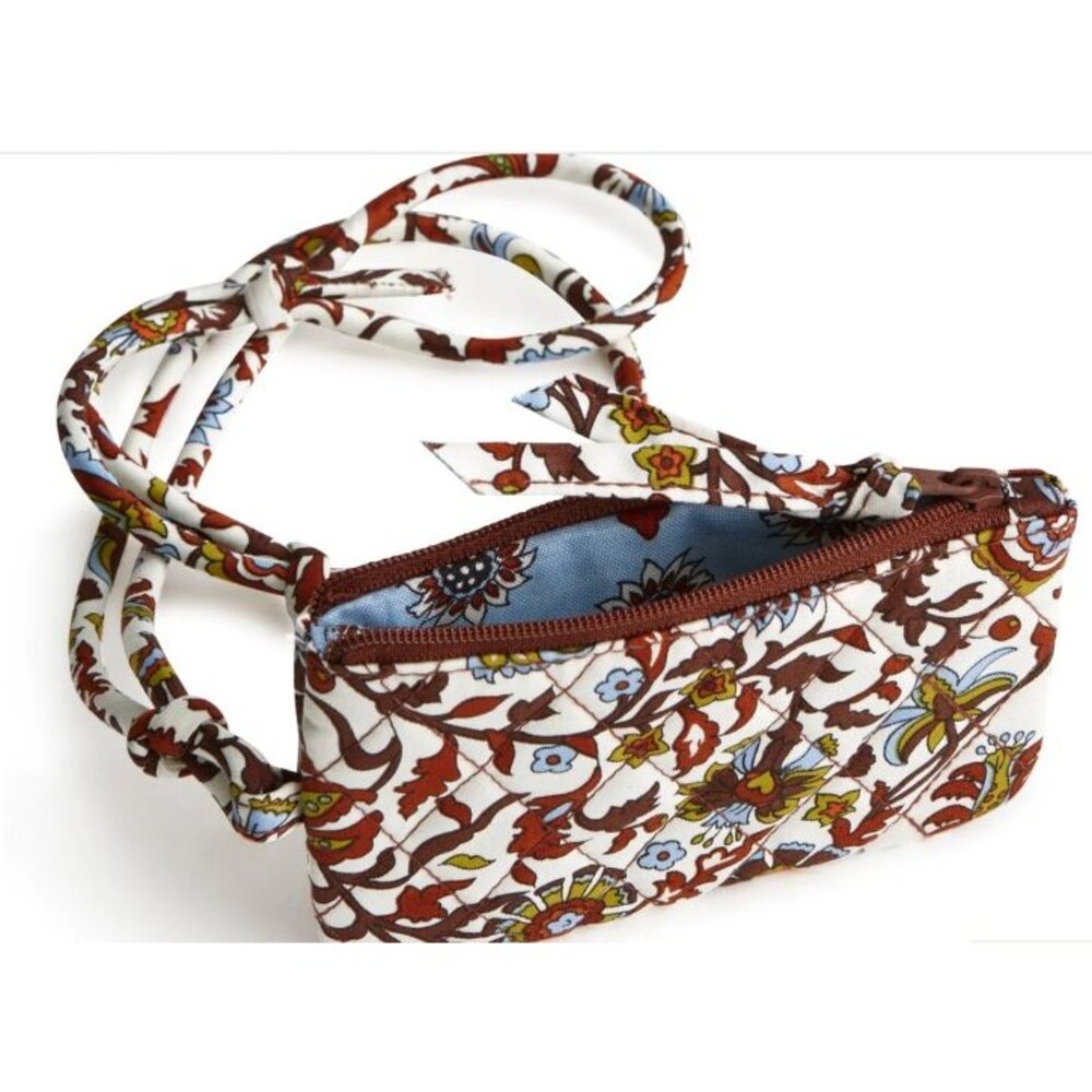 Vera Bradley Cotton Zip Card Pouch & Lanyard Marrakesh Vines Cream New 5"x3" NWT